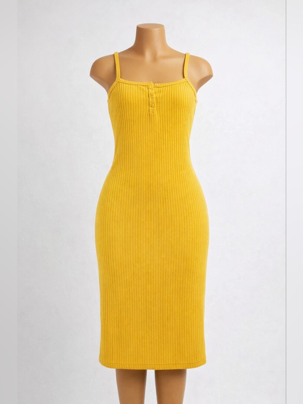 Yellow Ribbed Sleeveless Dress
